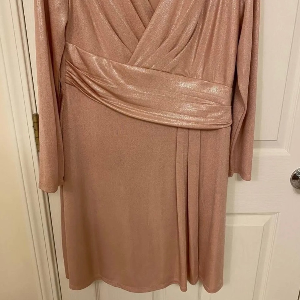 Lauren Ralph Lauren Surplice Neckline Long Sleeve Metallic Dress in Pink - Picture 7 of 7